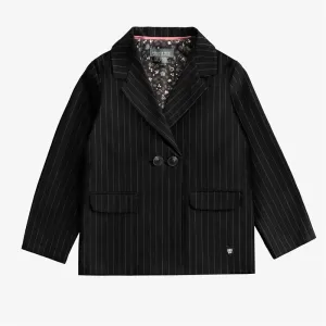 Veston noir et blanc à rayures en gabardine, unisexe, enfant || Black and white striped jacket in gabardine, unisex, child