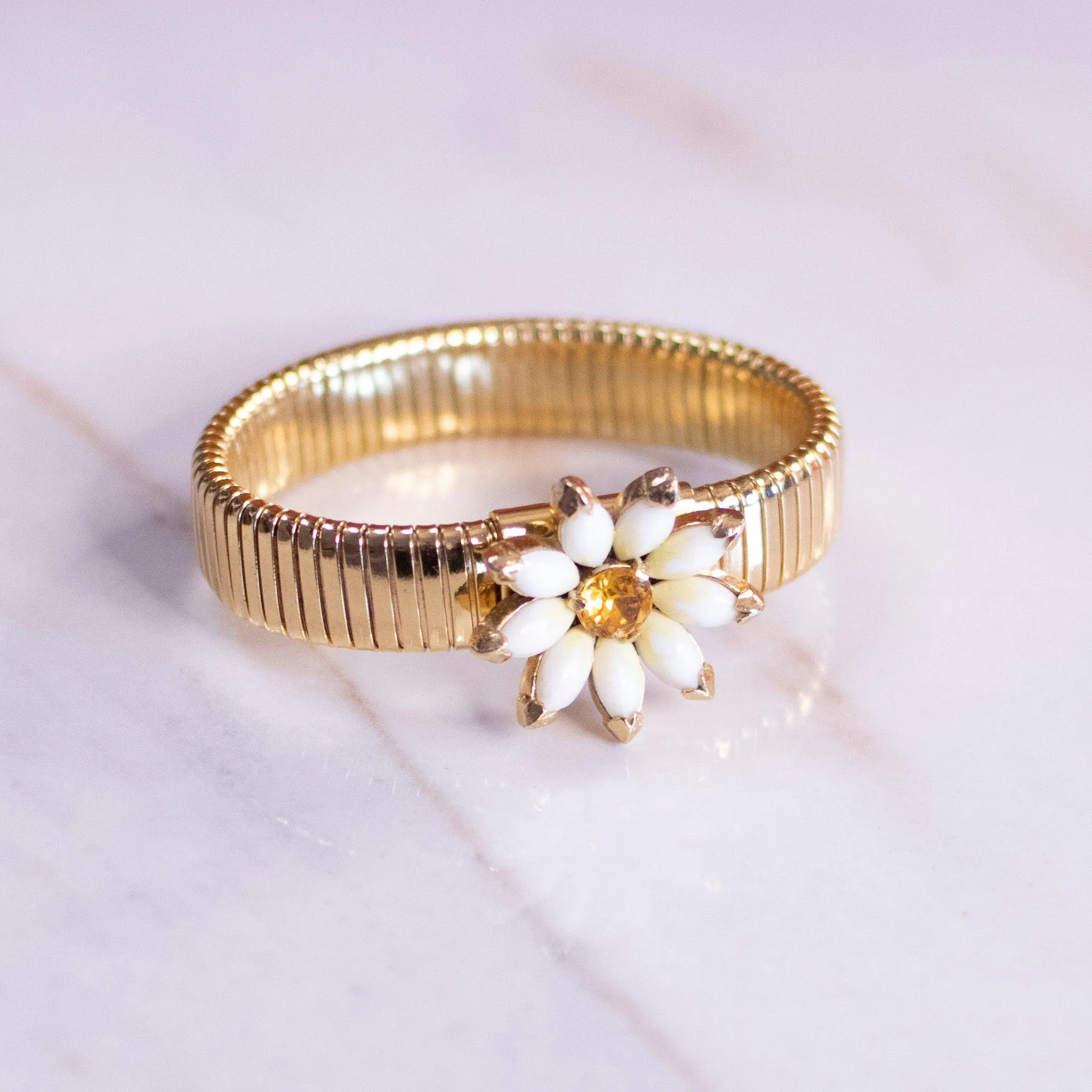 Vintage Kramer NY Rhinestone Daisy Gold Expansion Bracelet