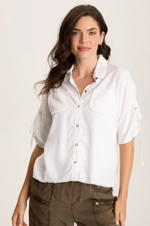 Vinton Twill Jersey Button-Up Collared Top