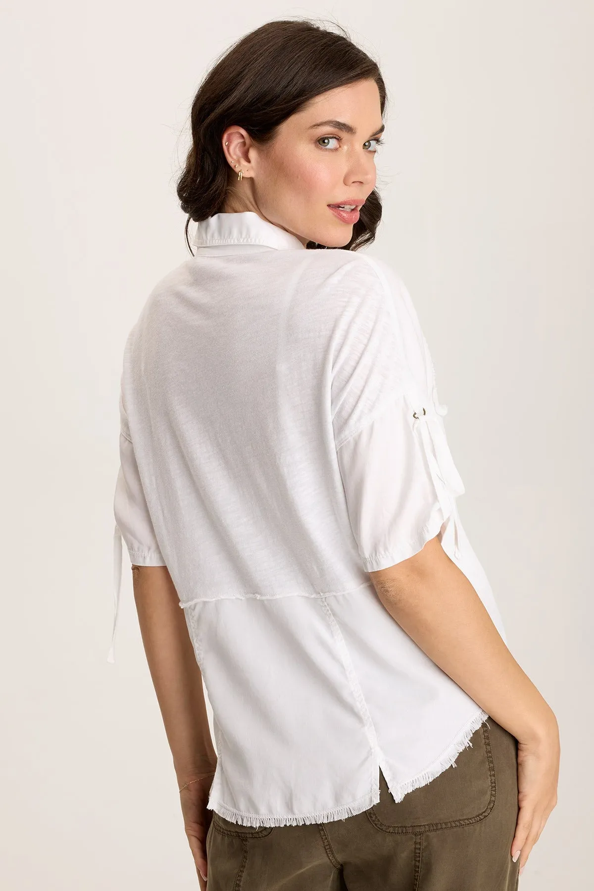 Vinton Twill Jersey Button-Up Collared Top