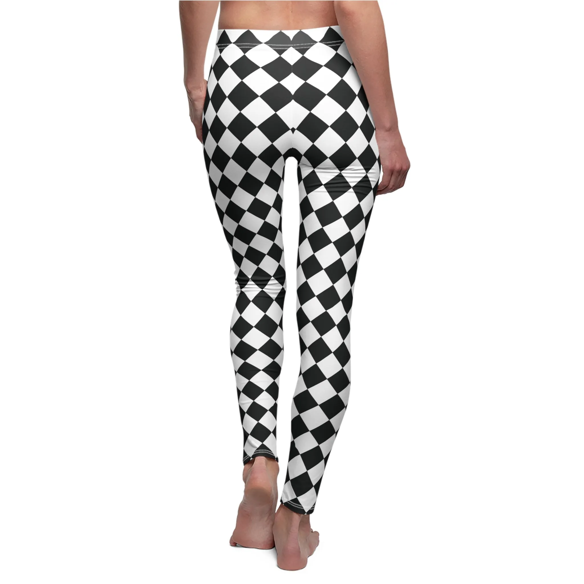 White Black Harlequin Diamond Womens Leggings Stretch Yoga Pants - Saiko Studio