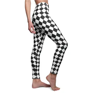 White Black Harlequin Diamond Womens Leggings Stretch Yoga Pants - Saiko Studio