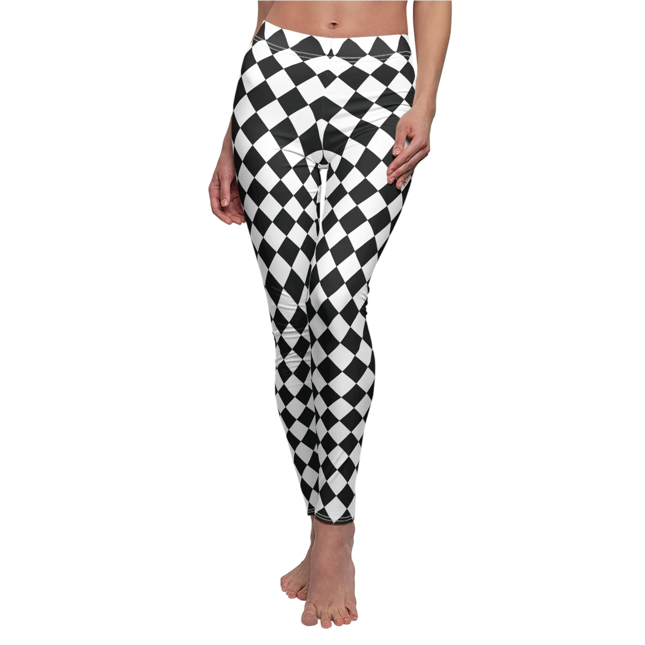 White Black Harlequin Diamond Womens Leggings Stretch Yoga Pants - Saiko Studio
