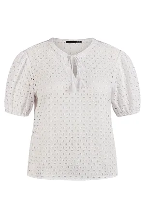 WHITE BRODERIE ANGLAISE BALLOON SLEEVE BLOUSE