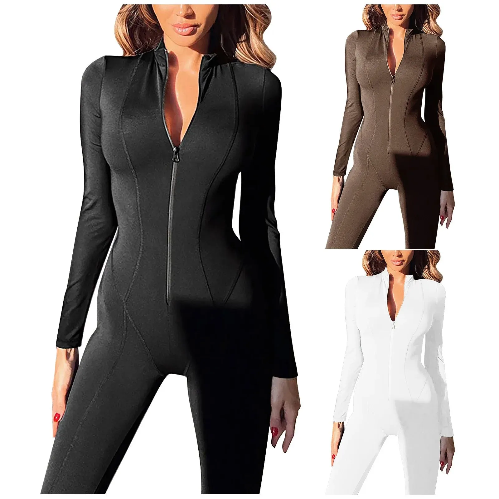 Winter Autumn Women's One-Piece Yoga Jumpsuit Leggings Long-Sleeved Warm Ski Overalls Outerwear High Elastic Cycling Bodysuit
