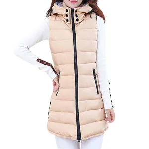 Winter Hooded Vest Women Fashion Waistcoat Plus Size Pockets Zipper Slim Long Style Candy Colors Vests WWV191