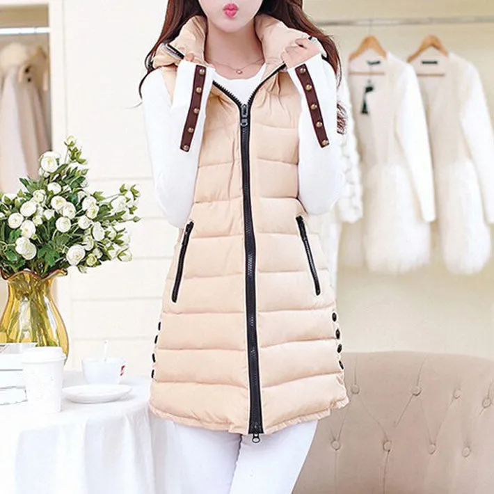 Winter Hooded Vest Women Fashion Waistcoat Plus Size Pockets Zipper Slim Long Style Candy Colors Vests WWV191