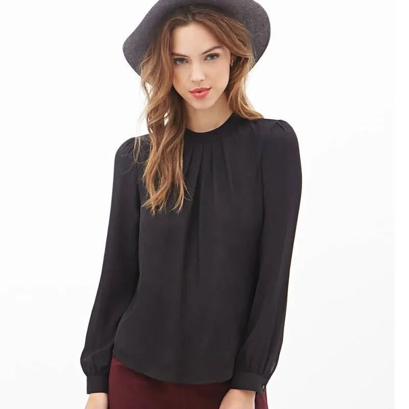 Women Elegant Chiffon Blouses Blouse Shirt Casual Long Sleeve Shirt Ladies Work Office Shirt