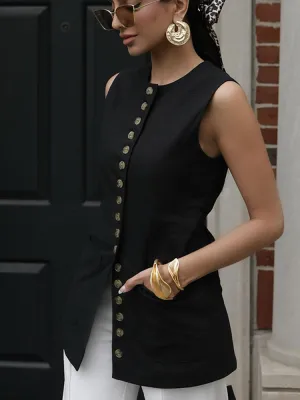 Women Elegant Single-breasted Long Vest