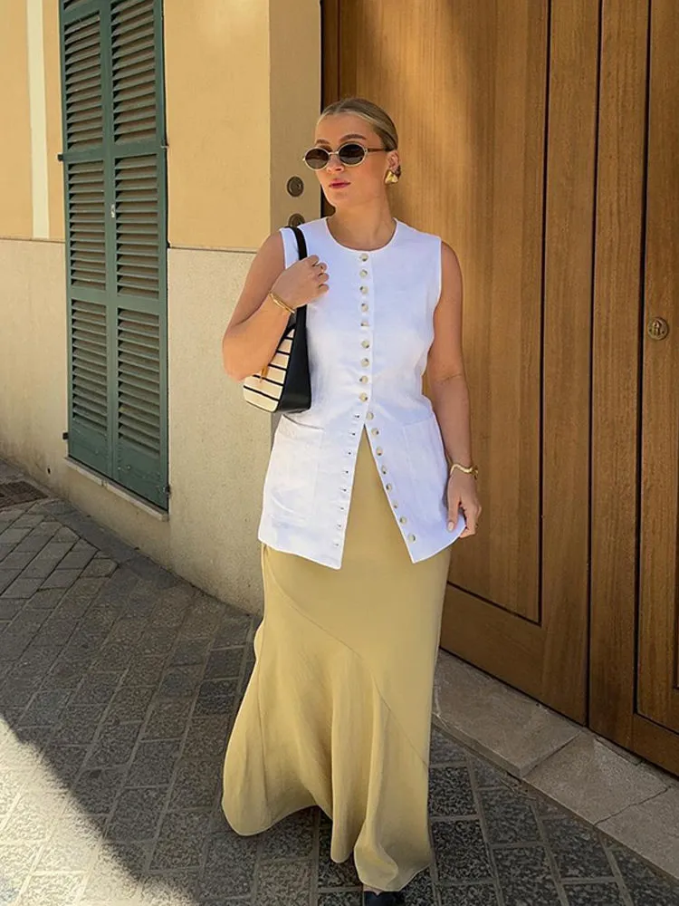 Women Elegant Single-breasted Long Vest
