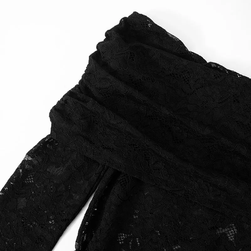 Women Lace Stitching Sexy See-through One-Piece Suit