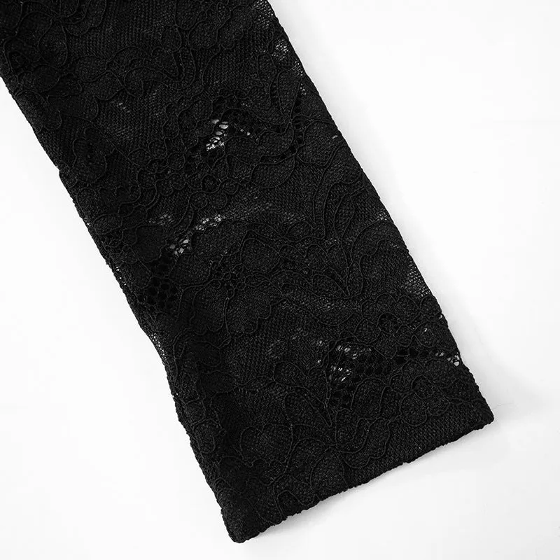 Women Lace Stitching Sexy See-through One-Piece Suit