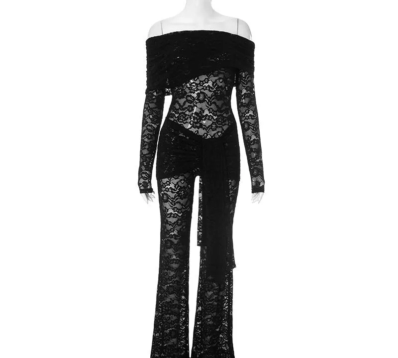 Women Lace Stitching Sexy See-through One-Piece Suit