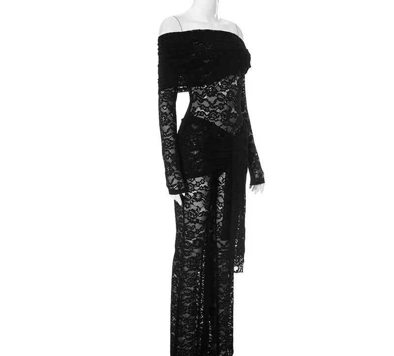 Women Lace Stitching Sexy See-through One-Piece Suit