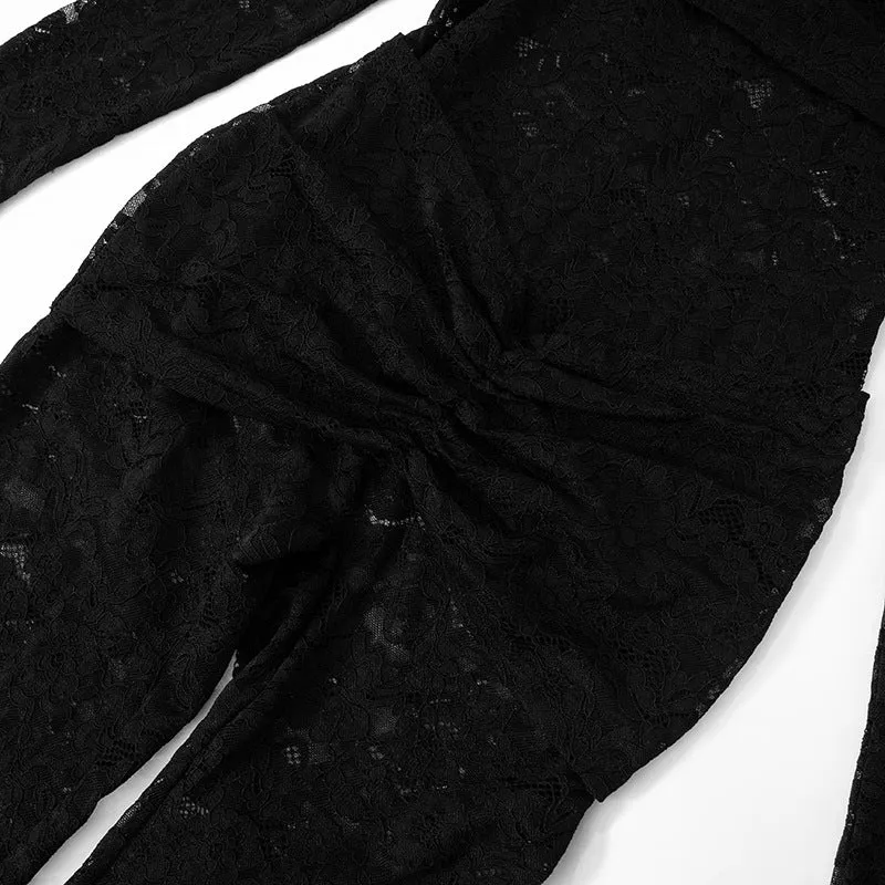 Women Lace Stitching Sexy See-through One-Piece Suit