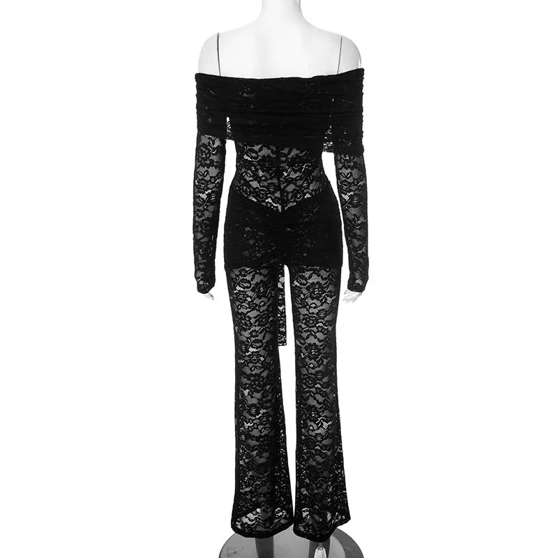Women Lace Stitching Sexy See-through One-Piece Suit