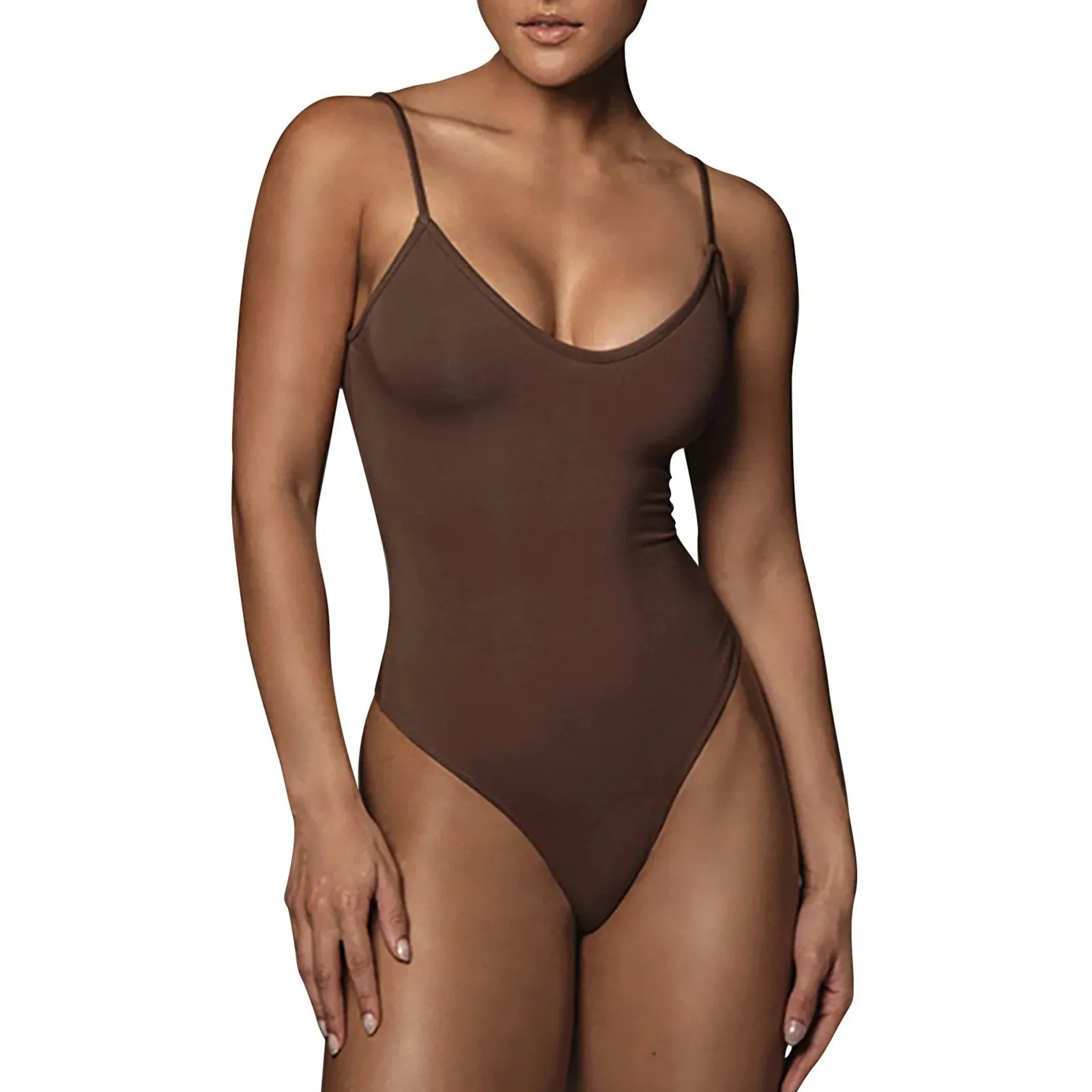 Women'S Bodycon Suspender Bodysuit Solid Color U Neck High Elasticity Onesize Inner Romper Ladies Tight Yoga Sporty Bodysuits