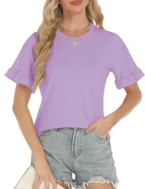 Womens Casual Ruffle Short Sleeve Shirt