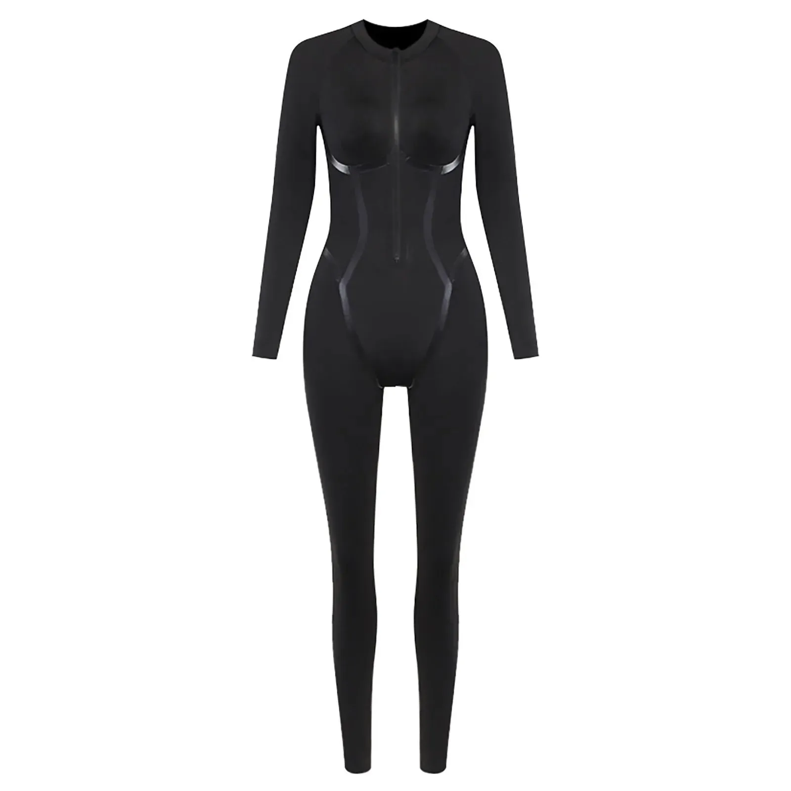 Women'S Clothing Promotion Women'S Long Tight Jumpsuit Long Sleeve Sports Jumpsuit With Zip Playsuits Sporty Combinaison Femme