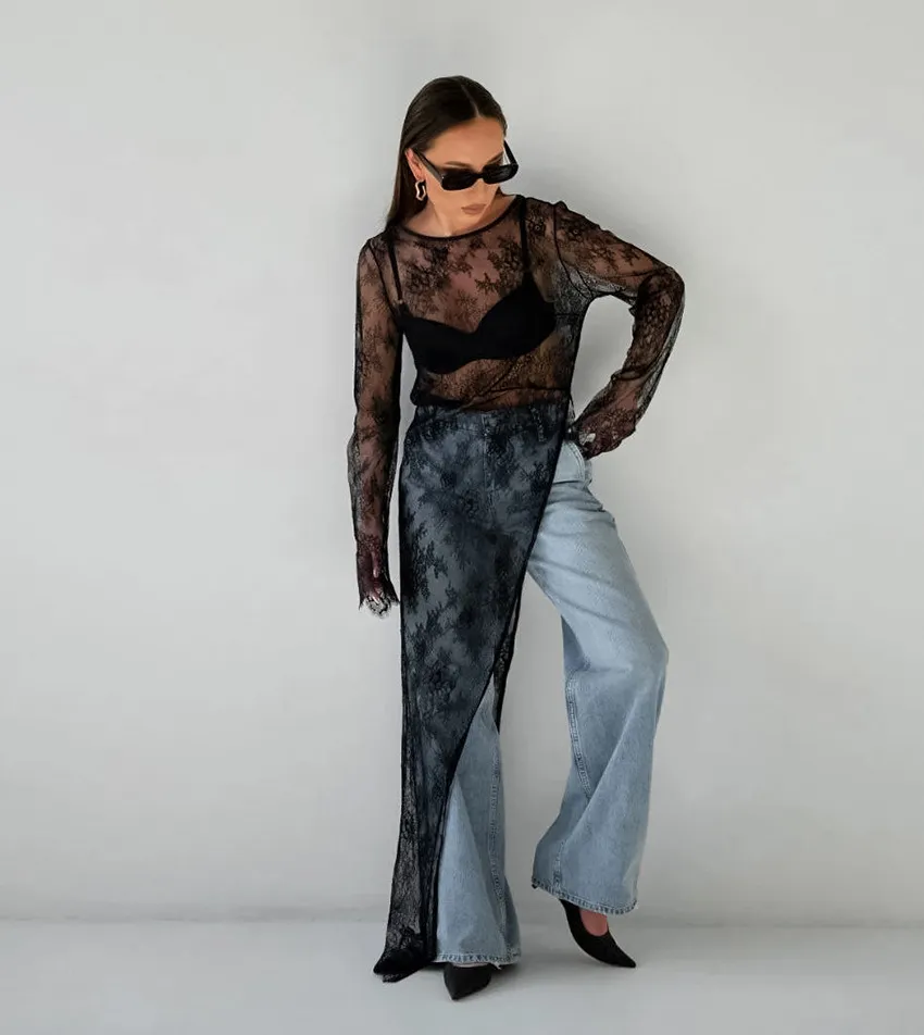 Women’s Elegant Sheer Brocade Top