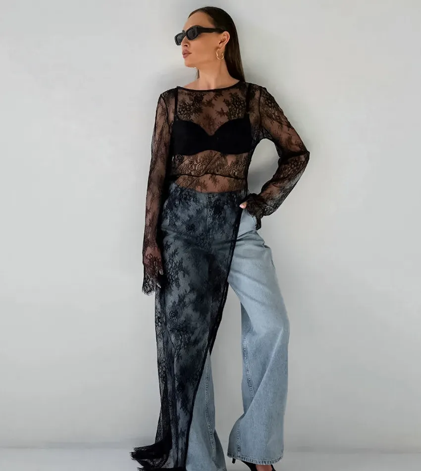 Women’s Elegant Sheer Brocade Top