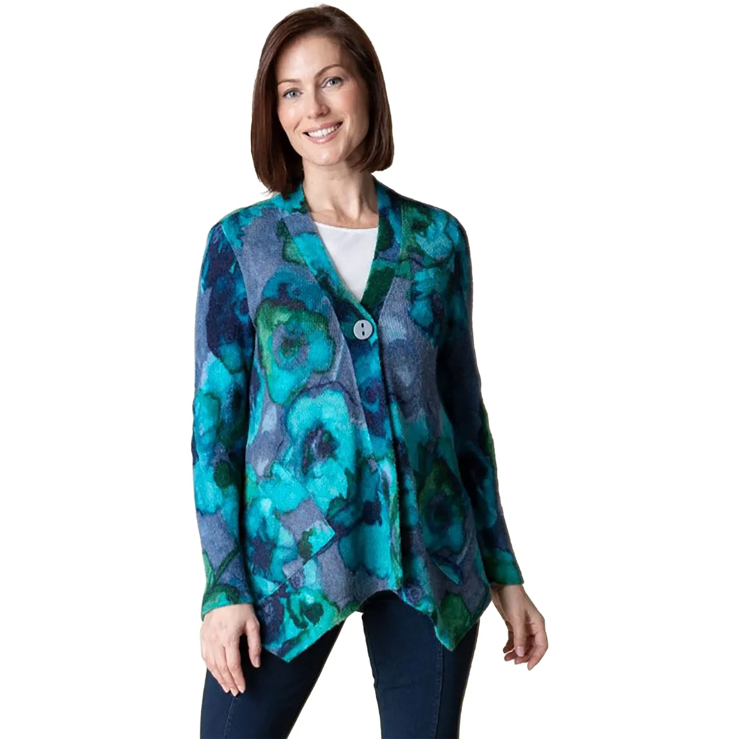 Women's Habitat Abstract Floral Drapey Cardigan Cobalt