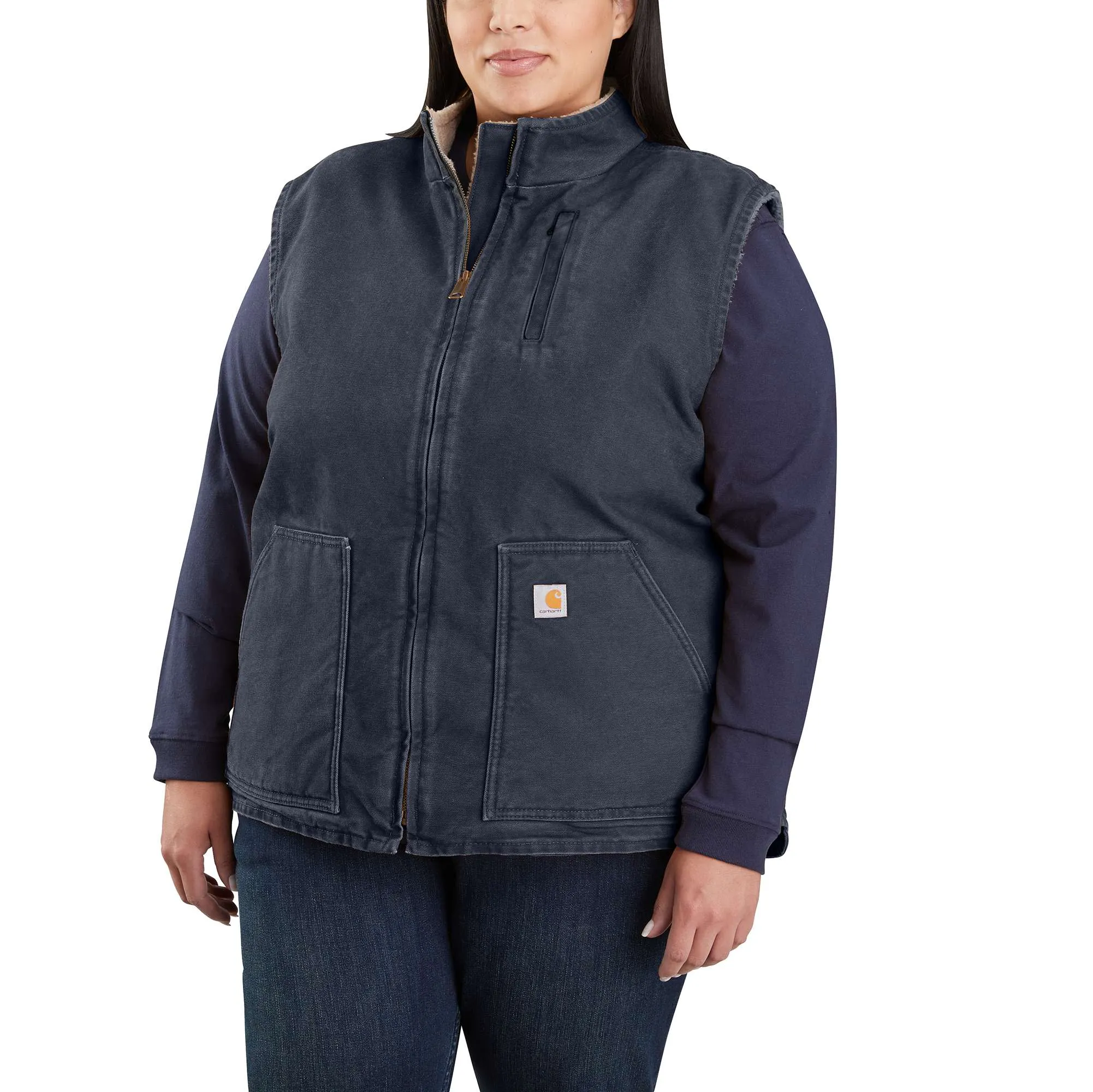 Women's Relaxed Fit Washed Duck Sherpa Lined Mock Neck Vest