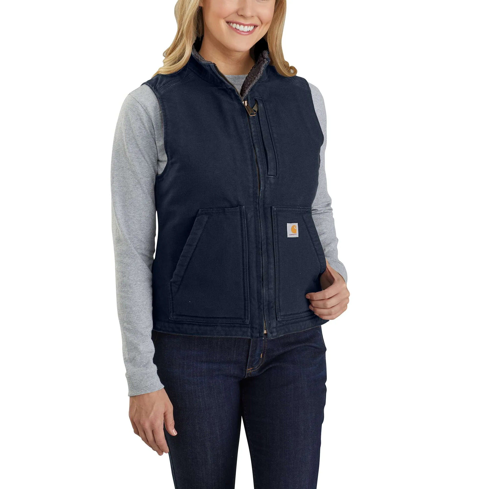Women's Relaxed Fit Washed Duck Sherpa Lined Mock Neck Vest