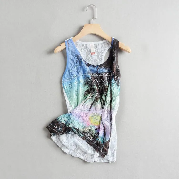 Womens SEXY See Through Lace Tank Tops Women Solid Pink Lace Vests Red Sleeveless Tops XS S M L