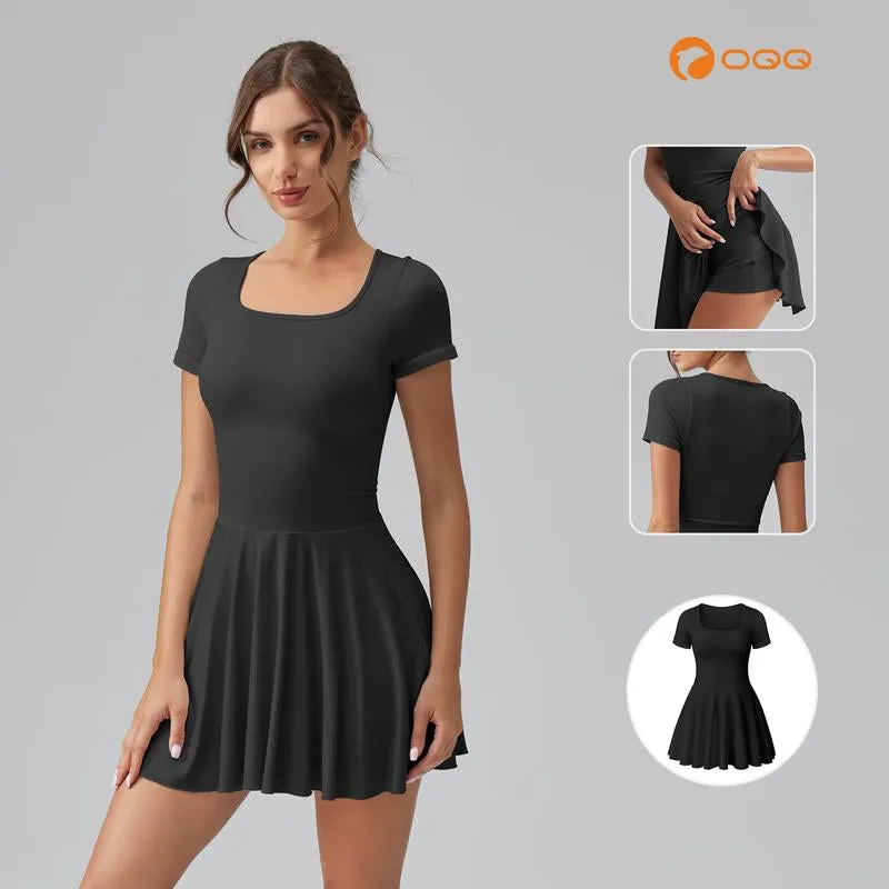 Women'S Square Tie Leggings Pleated Hem Mini Dress