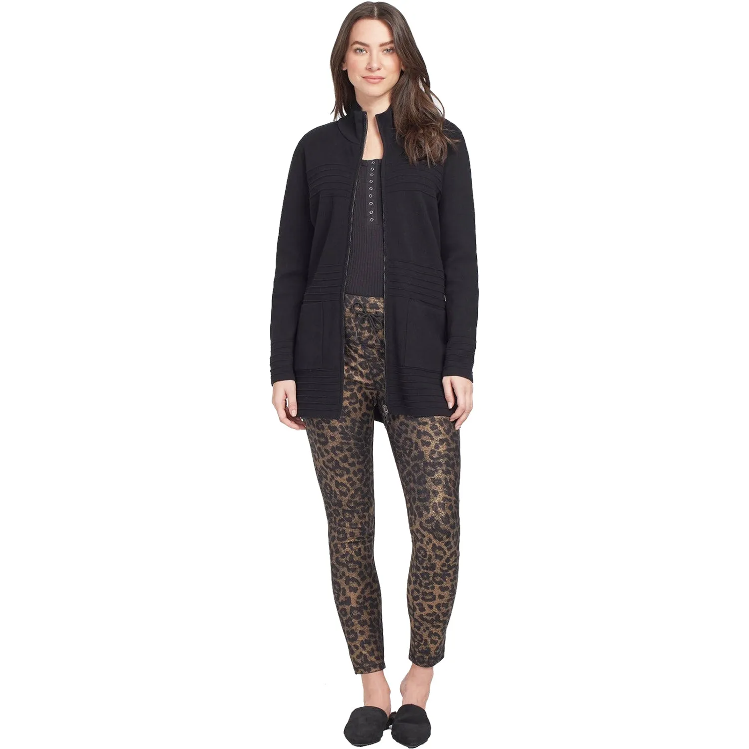 Women's Tribal Two Way Zipper Sweater Cardigan Black