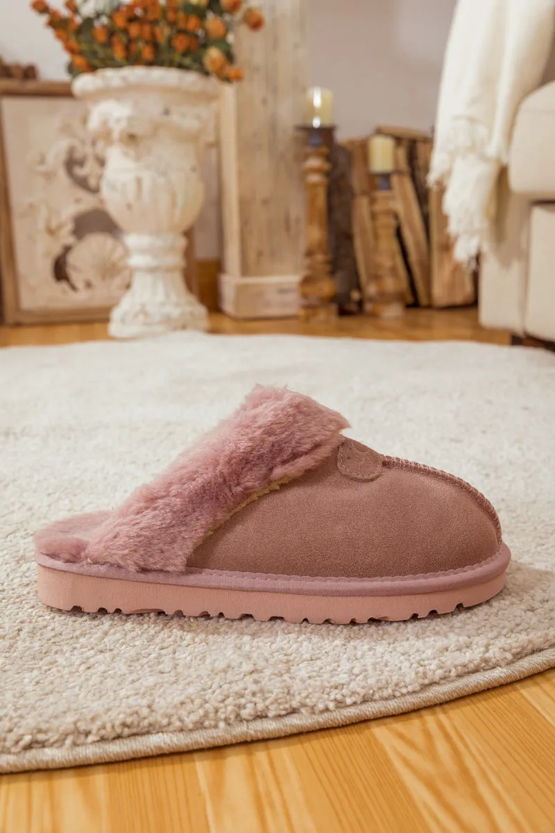 Wool Lined Suede Slipper Dusty Pink