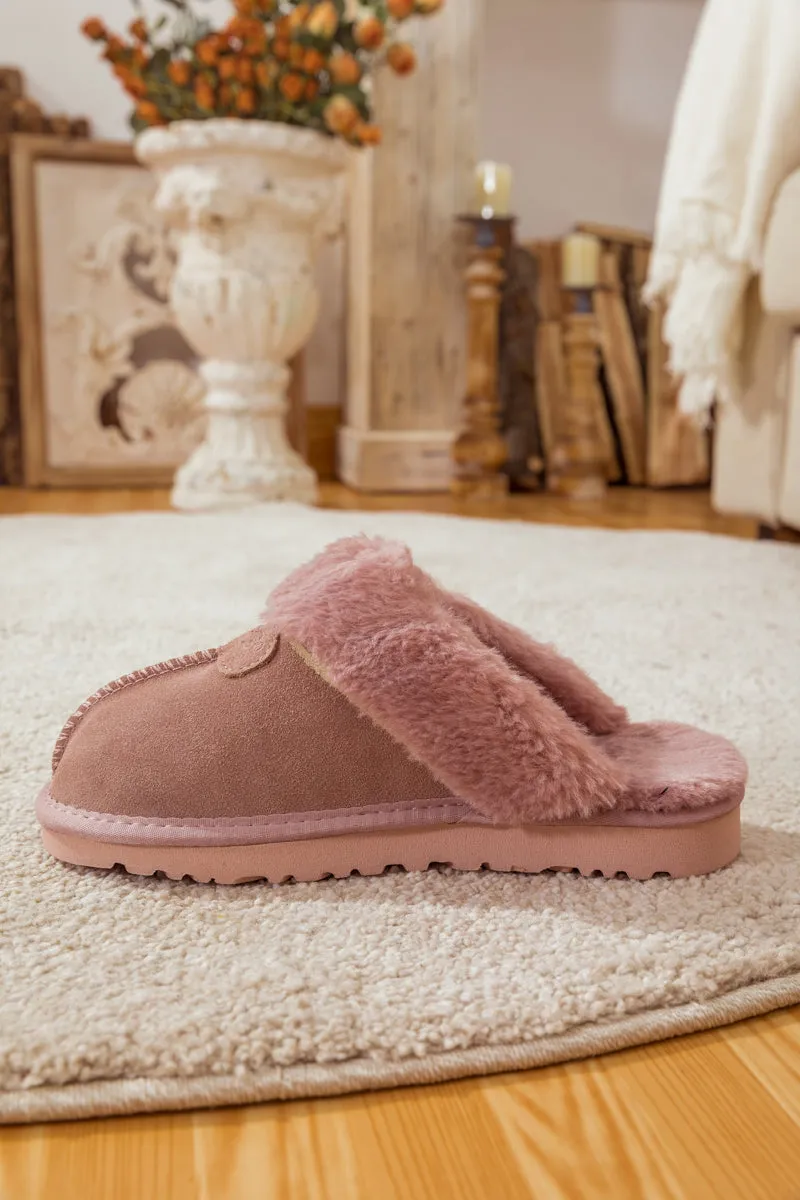 Wool Lined Suede Slipper Dusty Pink