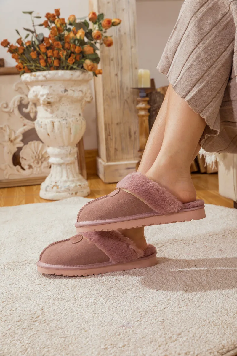 Wool Lined Suede Slipper Dusty Pink