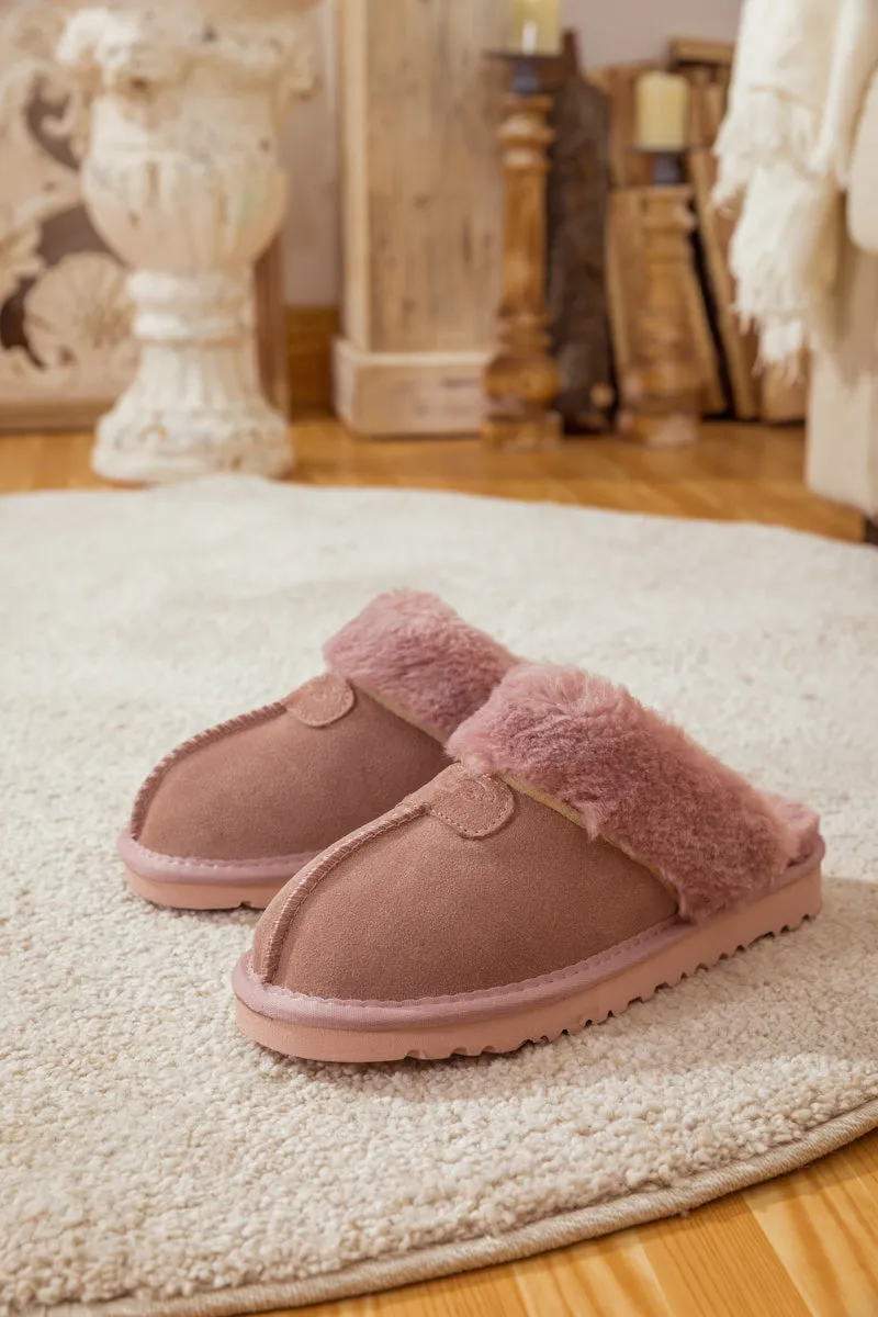 Wool Lined Suede Slipper Dusty Pink