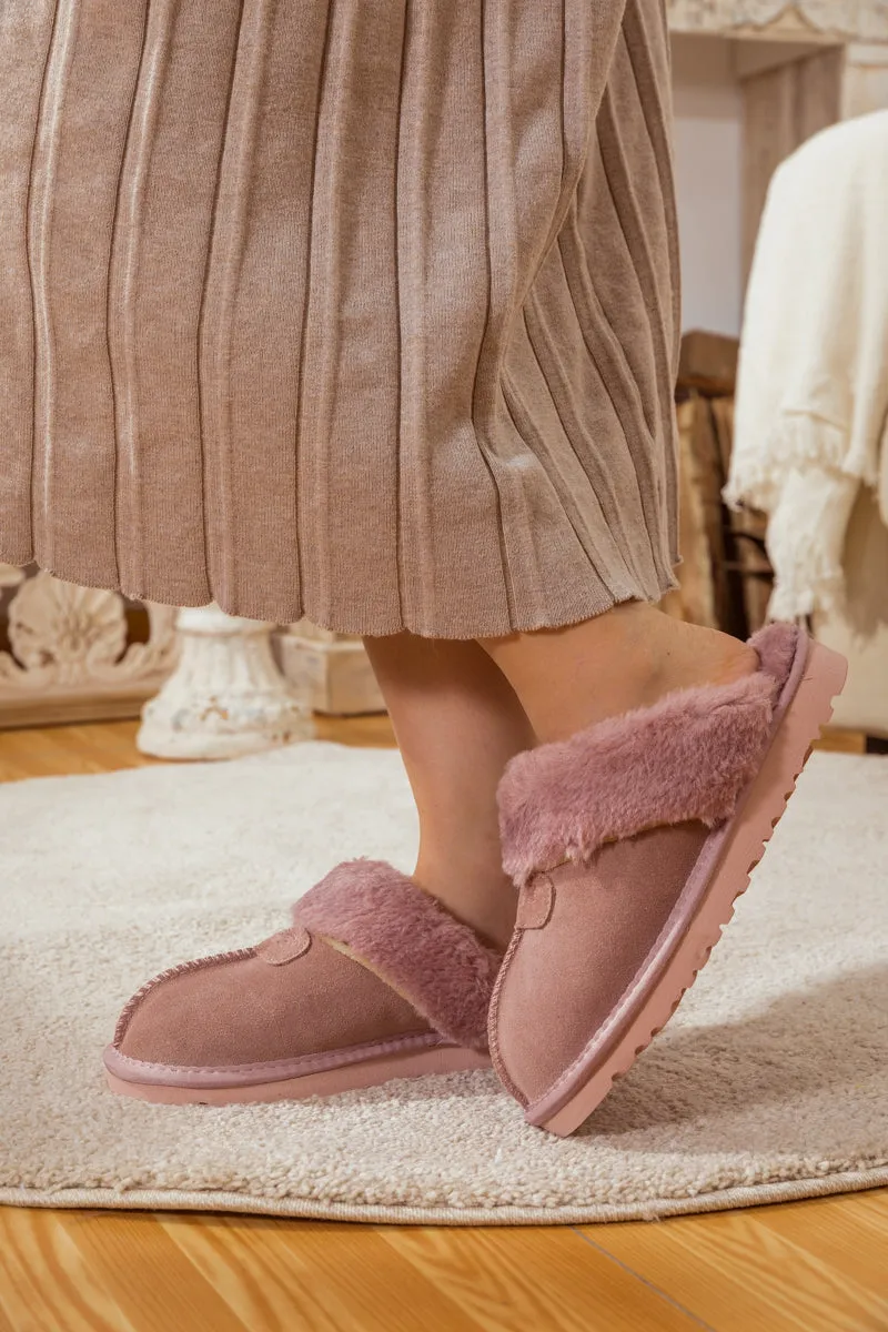 Wool Lined Suede Slipper Dusty Pink