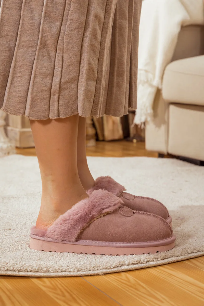 Wool Lined Suede Slipper Dusty Pink