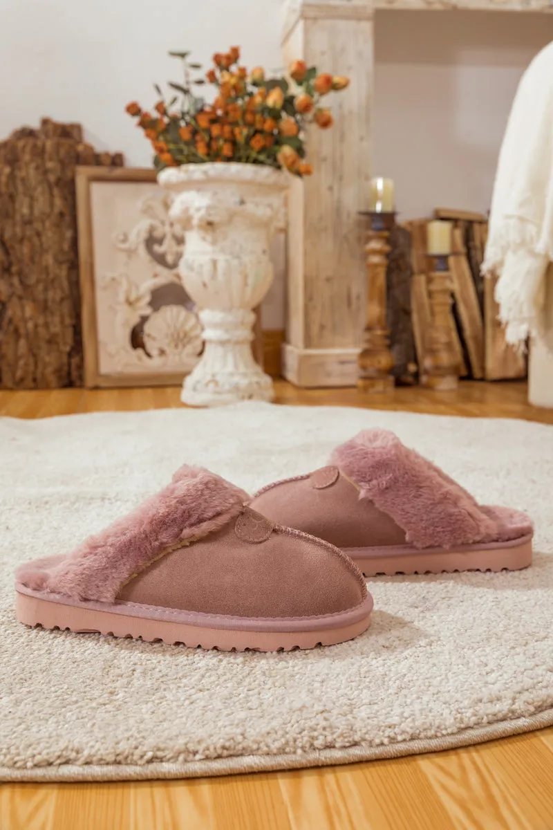 Wool Lined Suede Slipper Dusty Pink