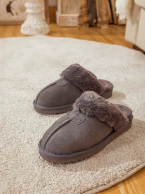 Wool Lined Suede Slipper Stone Grey
