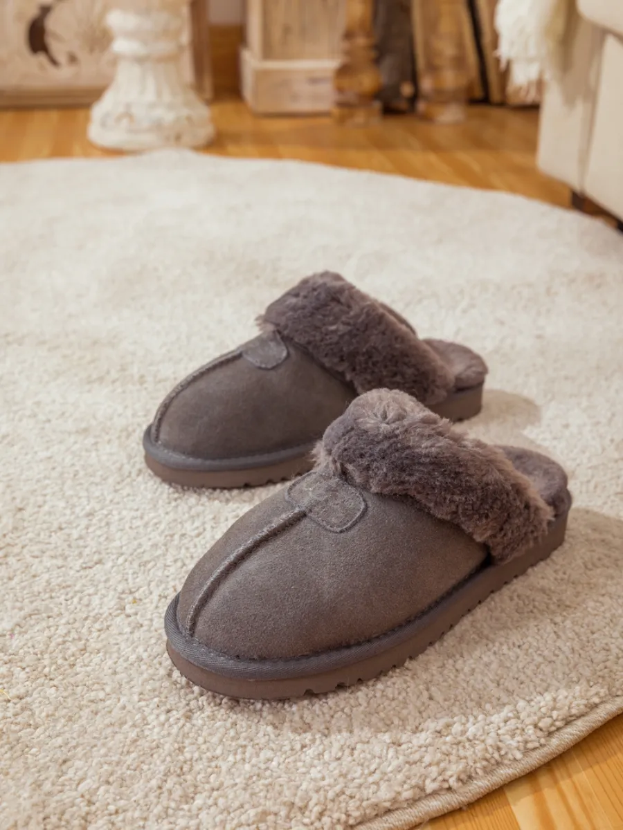 Wool Lined Suede Slipper Stone Grey