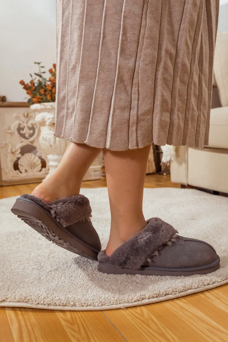 Wool Lined Suede Slipper Stone Grey