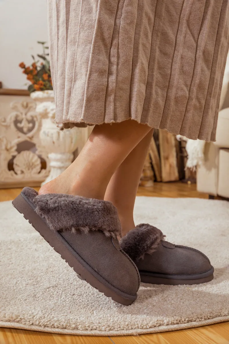 Wool Lined Suede Slipper Stone Grey
