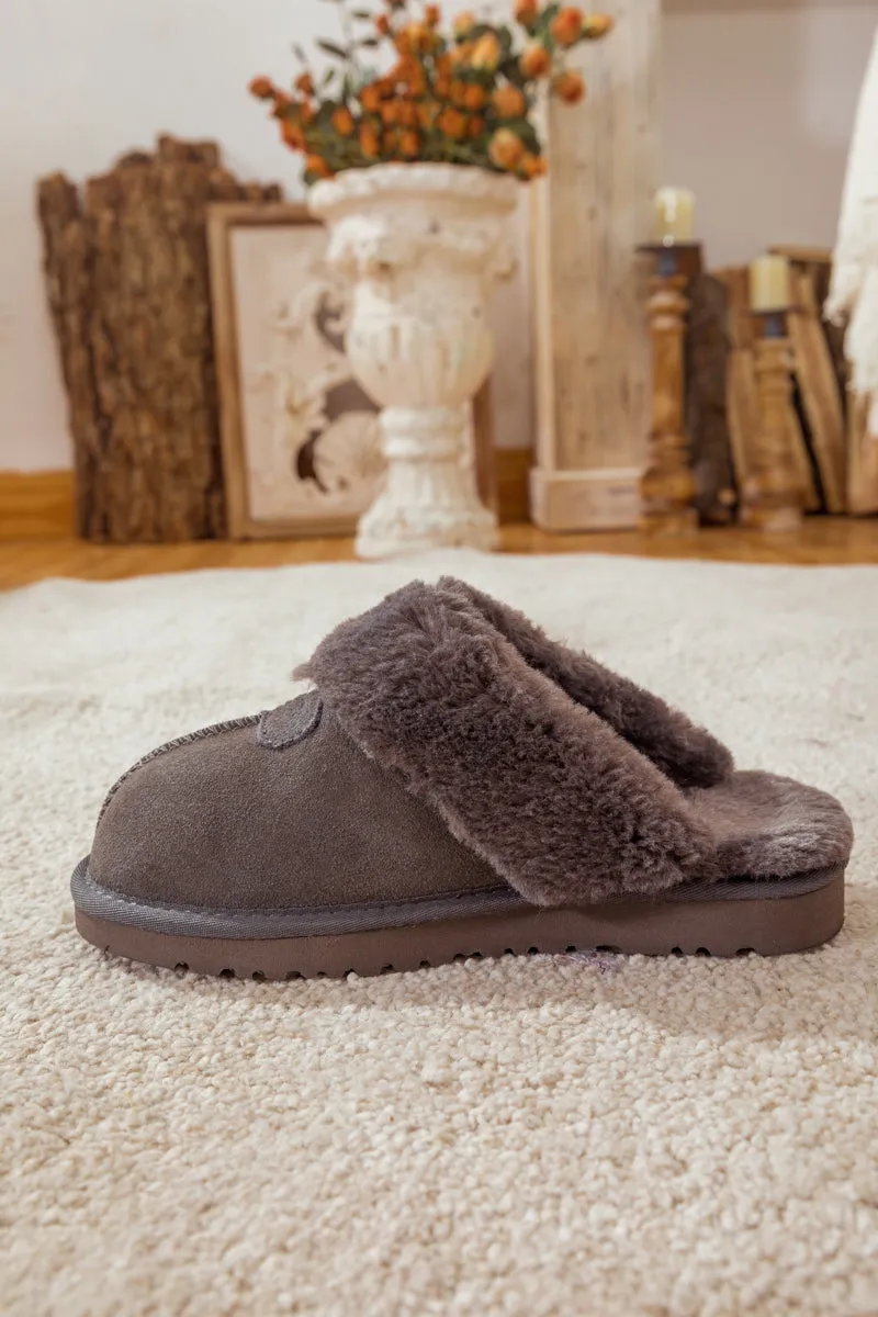 Wool Lined Suede Slipper Stone Grey