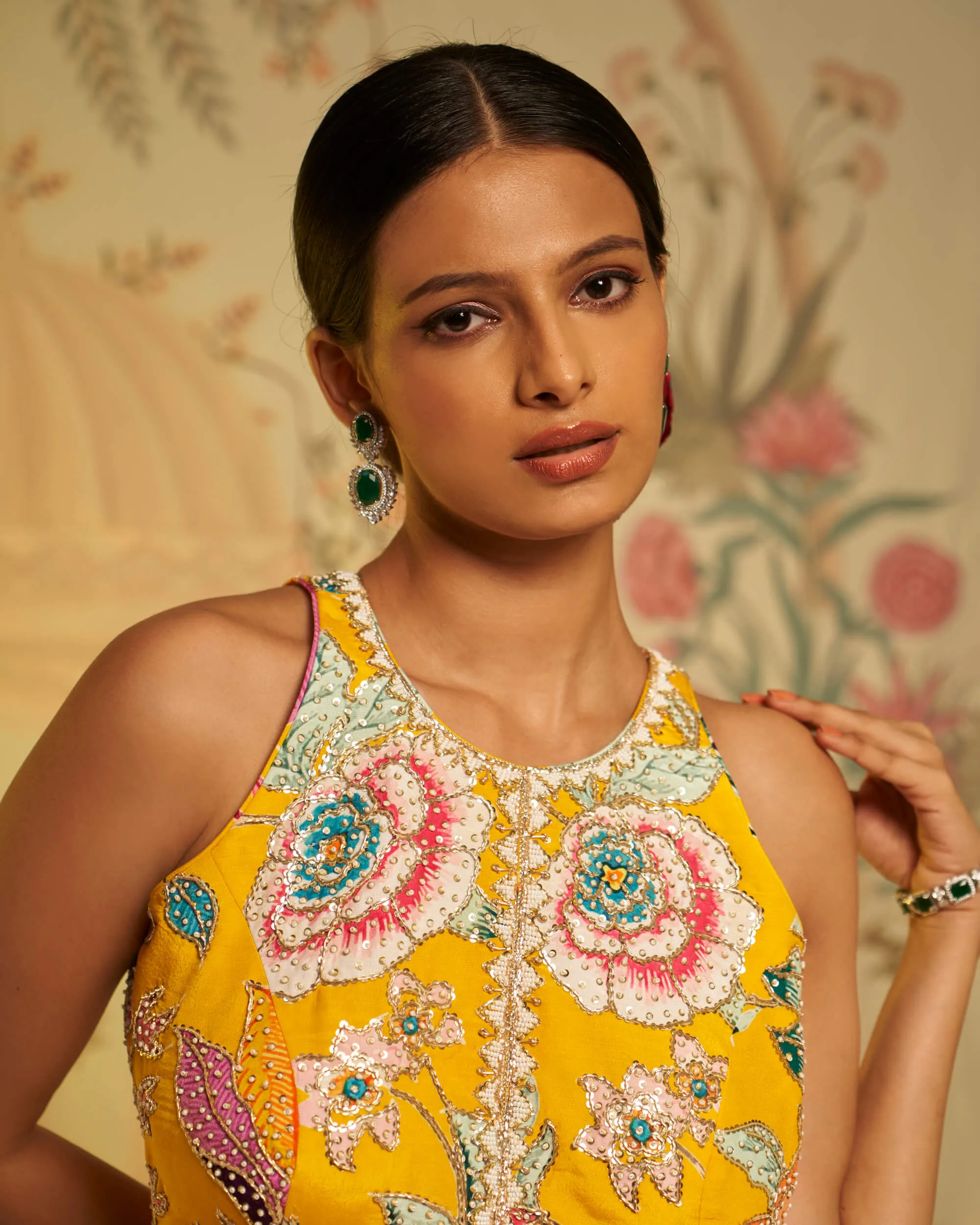 Yellow amber floral jumpsuit