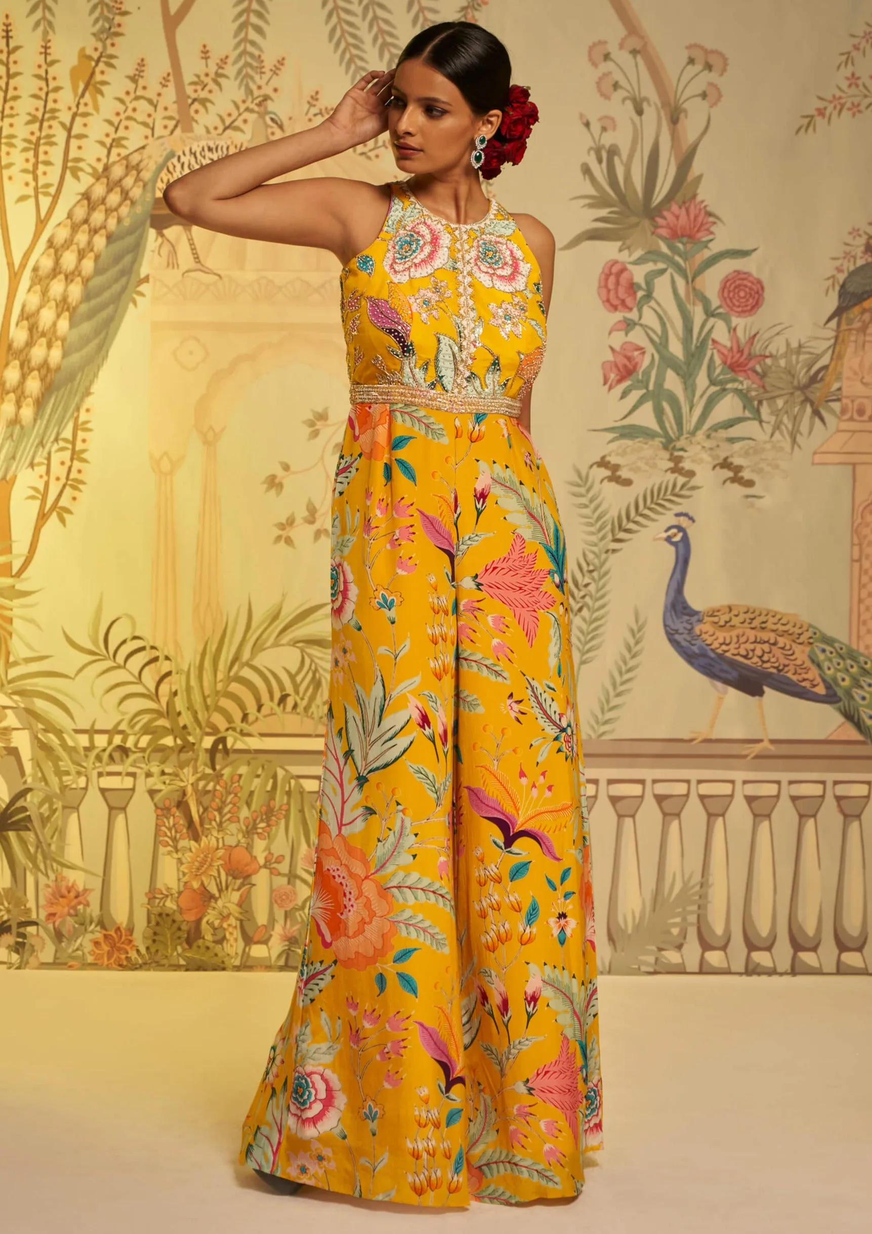 Yellow amber floral jumpsuit