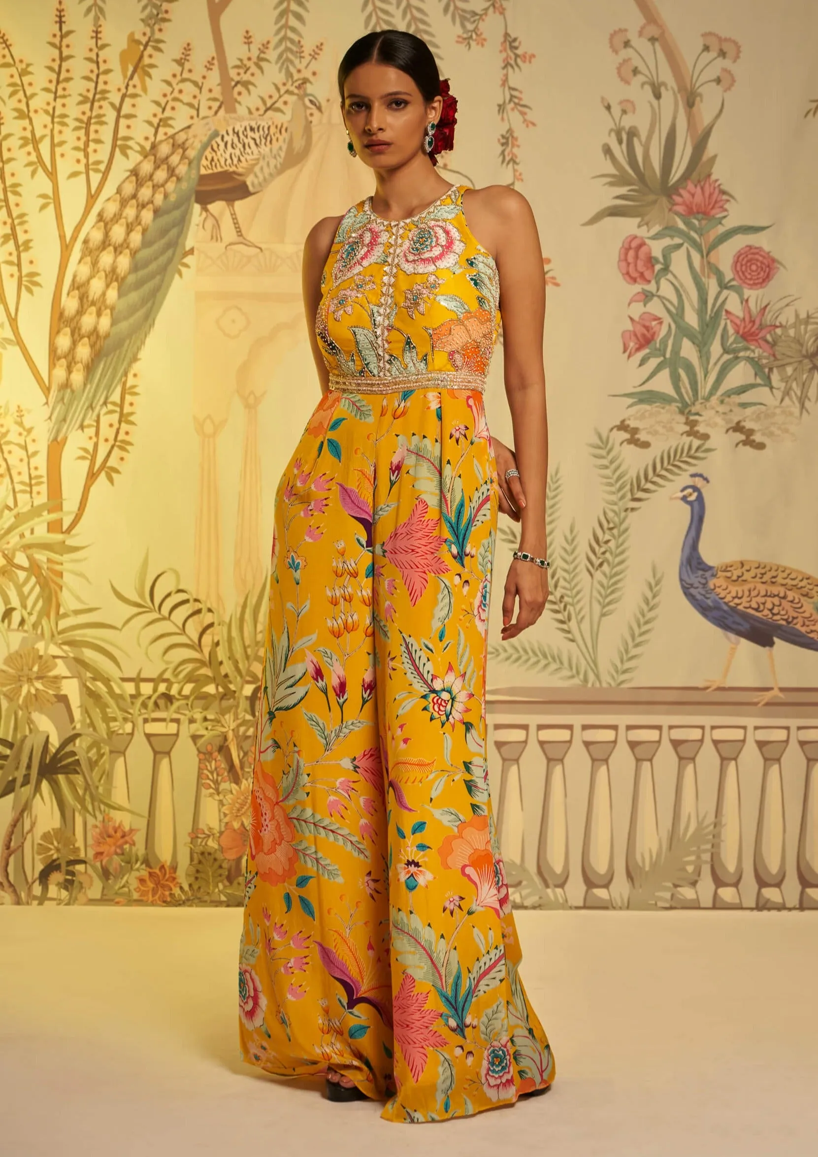 Yellow amber floral jumpsuit