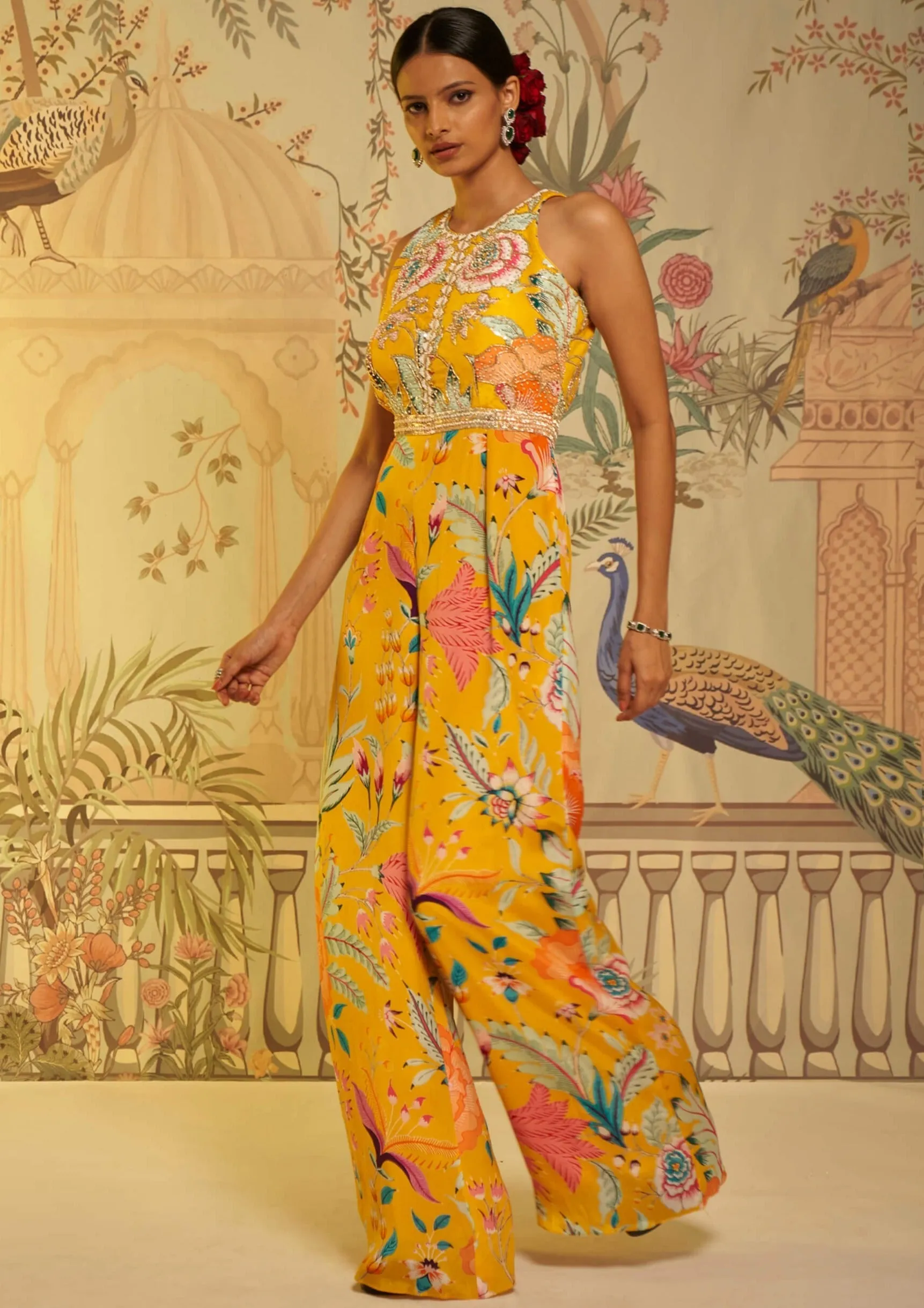 Yellow amber floral jumpsuit