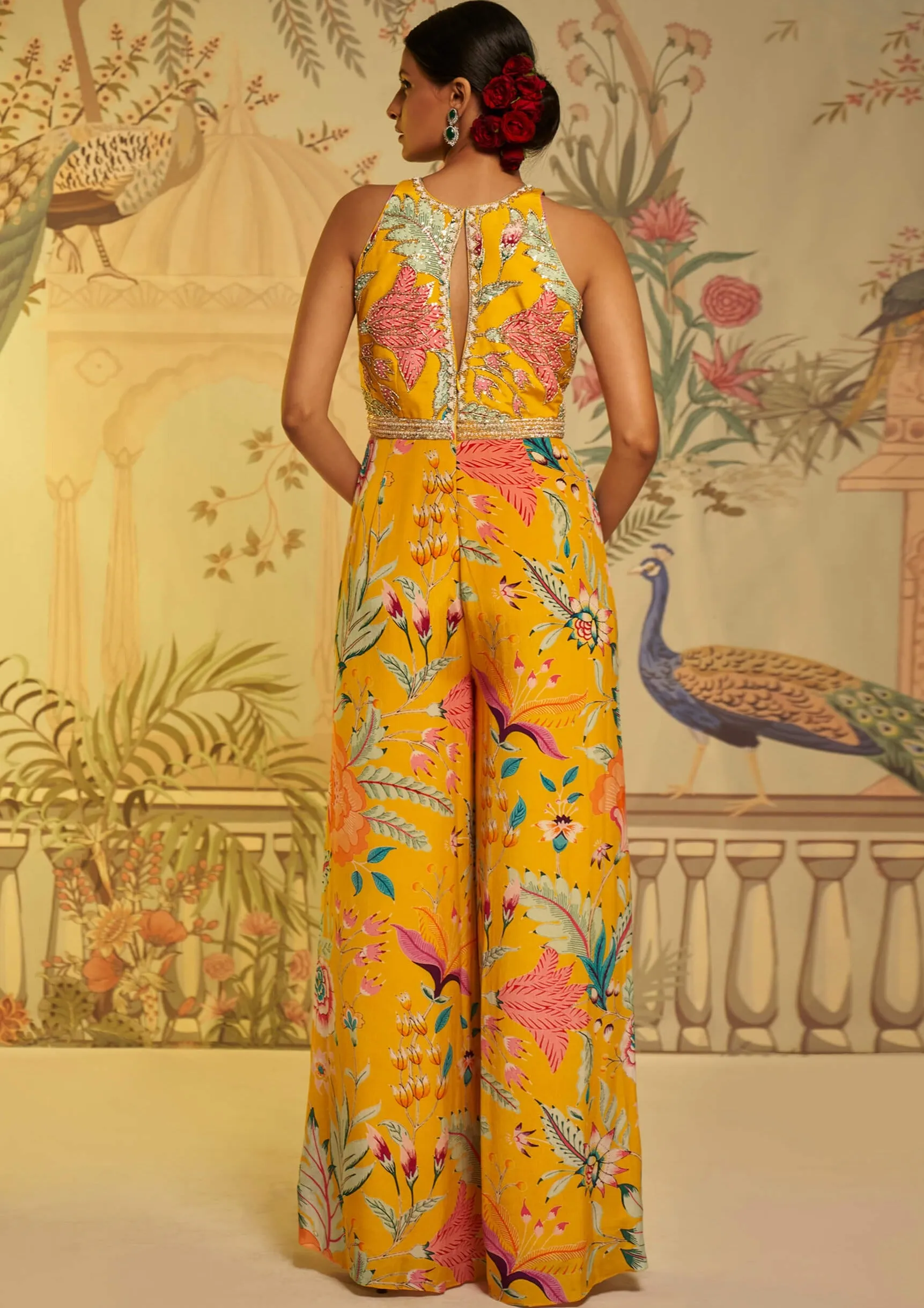 Yellow amber floral jumpsuit