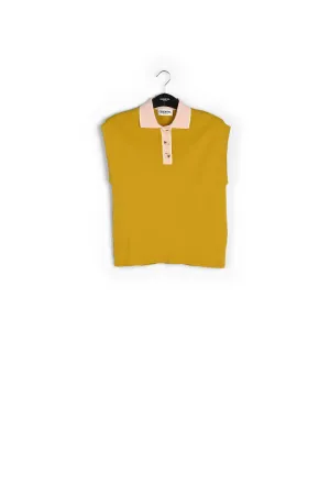 Yellow sleeveless polo top with contrasting collar