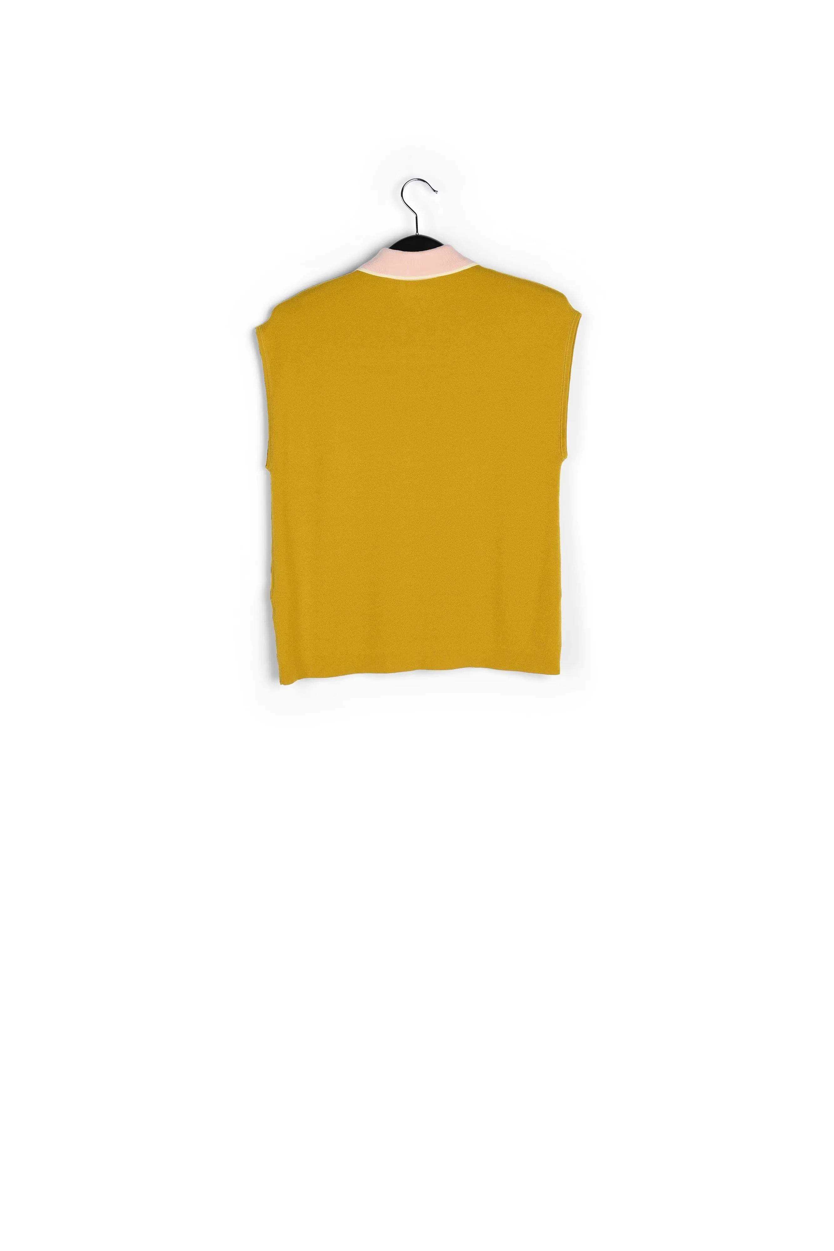 Yellow sleeveless polo top with contrasting collar